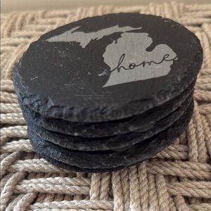 Michigan Black Slate Round Beverage Coaster Set of 5
